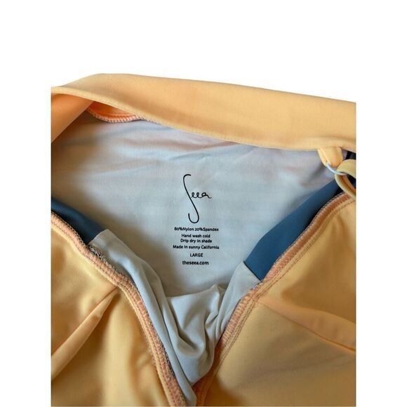 Seea Free People Riviera One Piece Swimsuit size L Striped Blue Orange - Picture 3 of 4